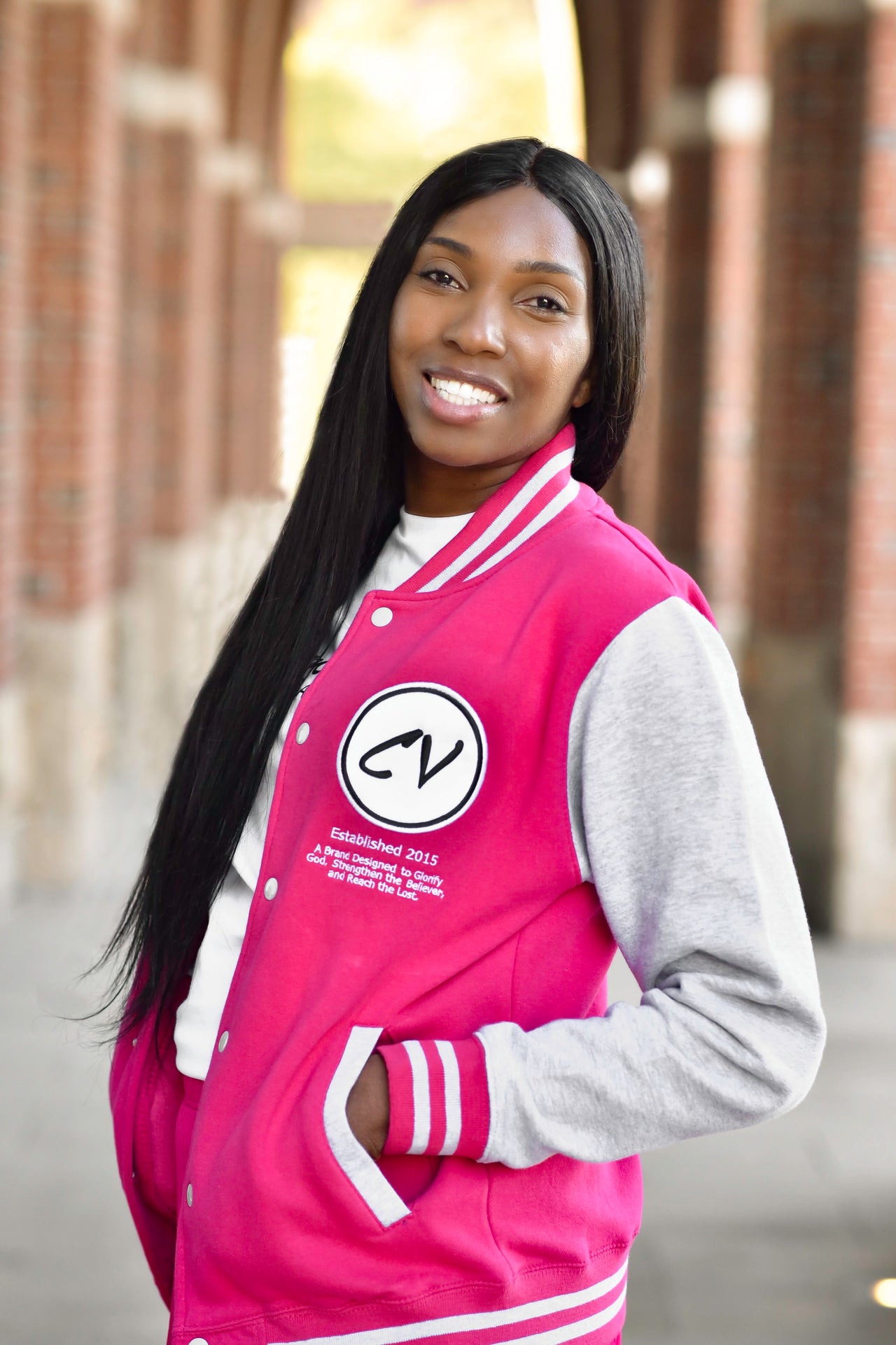 Members Only Chosen Vessels Varsity Signature Jacket (Pink & Gray)