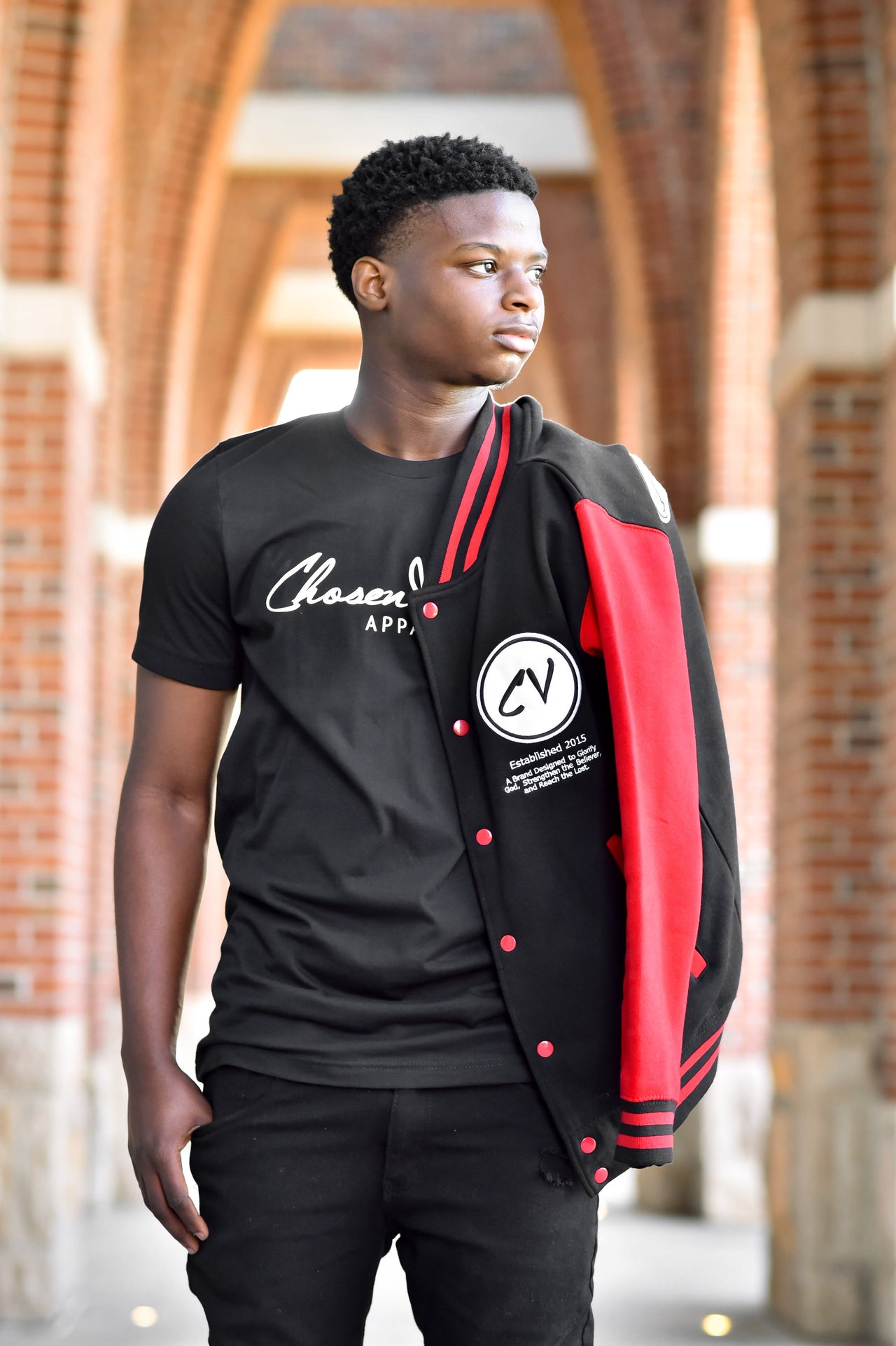 Members Only Chosen Vessels Varsity Signature Jacket (Black & Red)