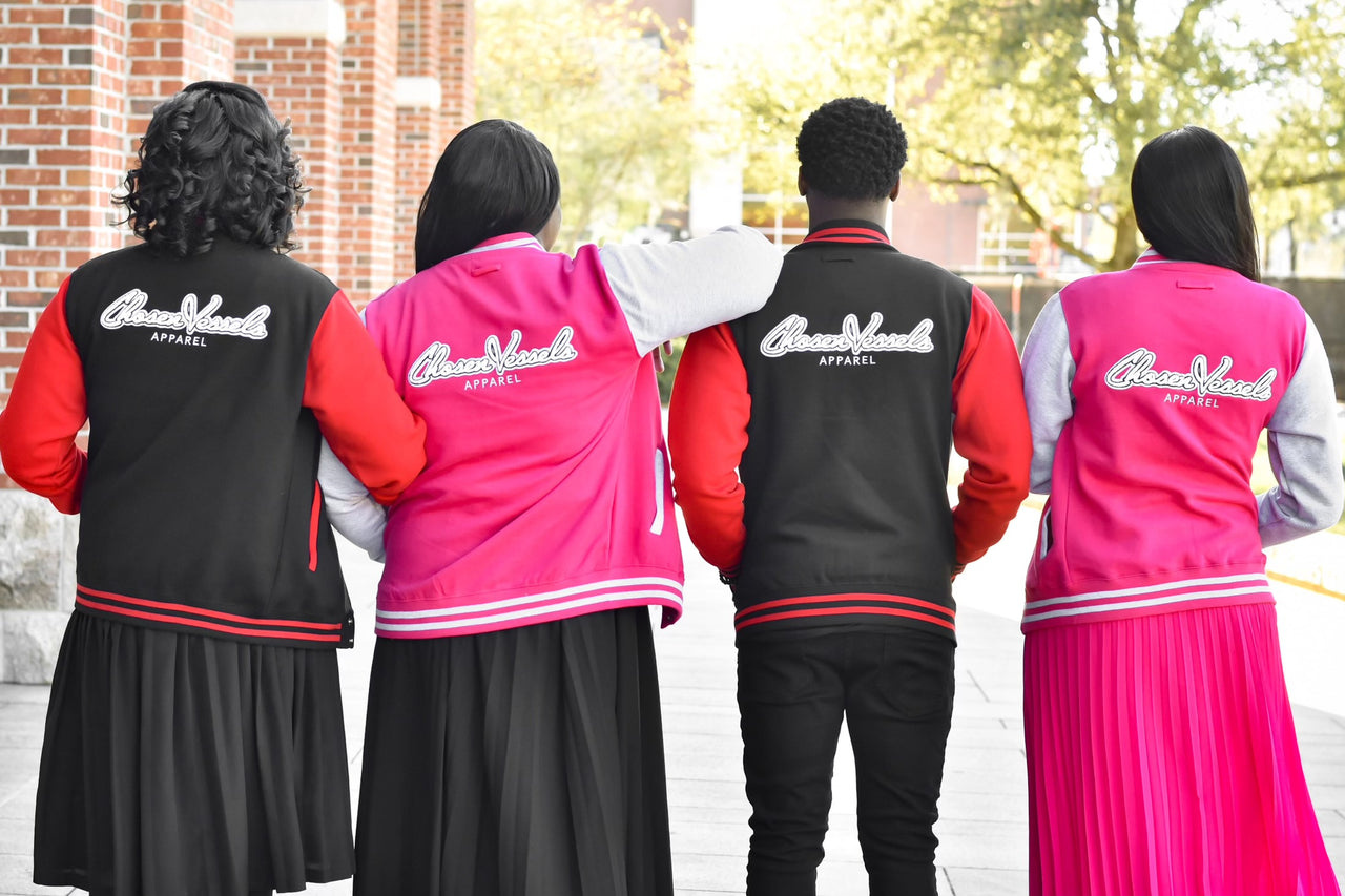 Members Only Chosen Vessels Varsity Signature Jacket (Pink & Gray)